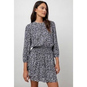 RAILS Inez Mini Dress size XS Purple Black Batik Cheetah Print Smocked Waist NWT